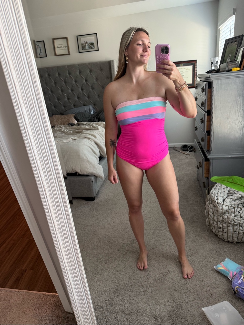 Bright Pink One-Piece Swimsuit with Colorblock Top